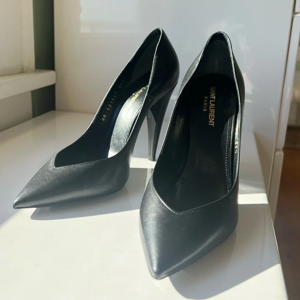 Saint Laurent Era 110 Black Leather Pumps - Picture 1 of 8